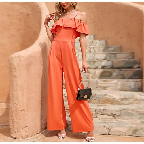 

Women's Jumpsuit Backless High Waist Solid Color Off Shoulder Business Daily Work Wide Leg Loose Spaghetti Strap Orange S M L Summer