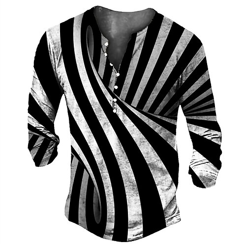 

Men's T shirt Tee Henley Shirt Tee Graphic Striped Henley Black / White 3D Print Plus Size Outdoor Daily Long Sleeve Button-Down Print Clothing Apparel Basic Vintage Designer Classic / Sports