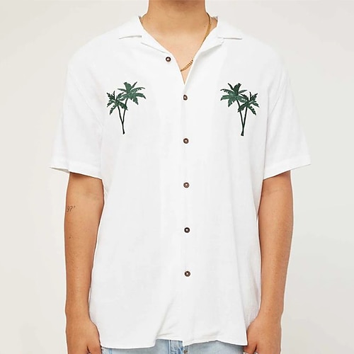 

Men's Shirt Tree Turndown Street Casual Button-Down Short Sleeve Tops Casual Fashion Breathable Comfortable White