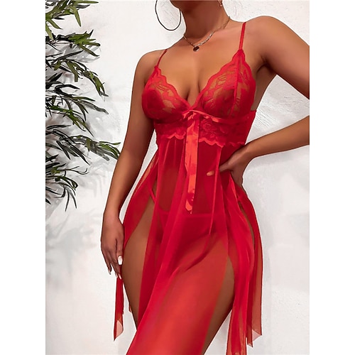 

Women's Christmas Lingeries Gift Sexy Bodies Chemises & Negligees Hot Home Valentine's Day Strap Top Thong Backless Red / Lace