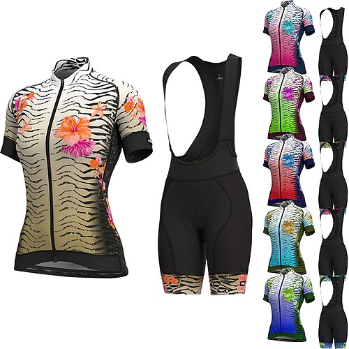 

21Grams Women's Cycling Jersey with Bib Shorts Short Sleeve Mountain Bike MTB Road Bike Cycling Green Rosy Pink Sky Blue Floral Botanical Zebra Bike Clothing Suit 3D Pad Breathable Quick Dry Moisture