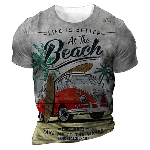 

Men's Unisex T shirt 3D Print Graphic Prints Car Crew Neck Street Daily Print Short Sleeve Tops Casual Designer Big and Tall Sports Gray