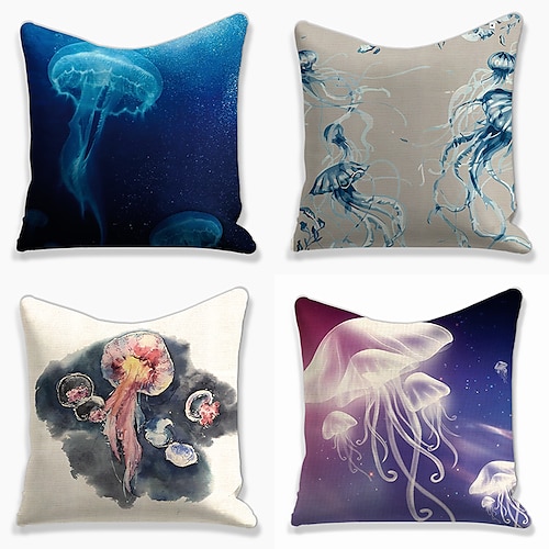 

Jellyfish Double Side Cushion Cover 4PC Soft Decorative Square Throw Pillow Cover Cushion Case Pillowcase for Sofa Bedroom Superior Quality Mashine Washable