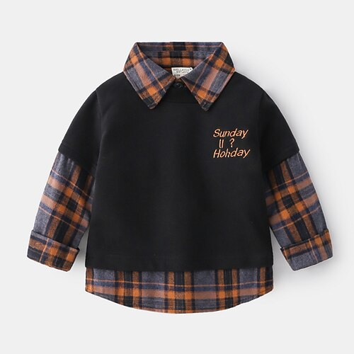 

Kids Boys Sweatshirt Plaid Outdoor Long Sleeve Active Cotton 3-6 Years Winter Black