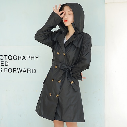 

One-piece Raincoat Women's Fashion Long Thin Waterproof Windbreaker Belt Belt Personality Adult Poncho Hiking