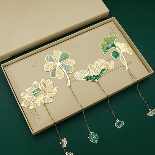 

4 pcs Metal Bookmark Plant Creative Delicate Page Markers Metal Retro Aesthetic Bookmark for Student Women Gifts /