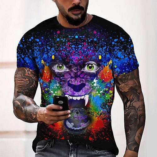 

Men's Tee T shirt 3D Print Graphic Round Neck Casual Daily 3D Print Short Sleeve Tops Fashion Designer Cool Comfortable Blue