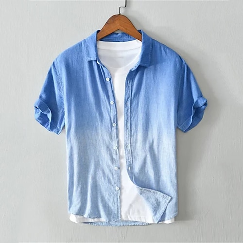 

Men's Shirt Gradient Turndown Street Casual Button-Down Short Sleeve Tops Casual Fashion Breathable Comfortable Blue / White