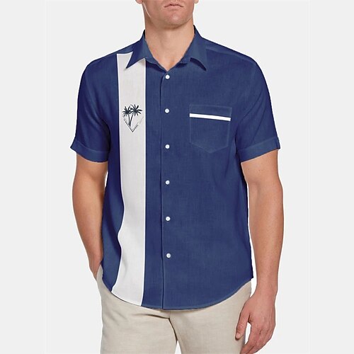 

Men's Shirt Hot Stamping Graphic Coconut Tree Turndown Street Casual Button-Down Print Short Sleeve Tops Fashion Classic Comfortable Big and Tall Blue