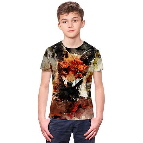 

Kids Boys T shirt Animal Outdoor 3D Print Short Sleeve Active 3-12 Years Spring Yellow