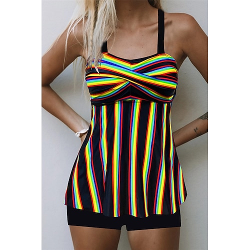 

Women's Swimwear Tankini 2 Piece Swimsuit Open Back Rainbow Rainbow Camisole Strap Bathing Suits New Vacation Fashion / Modern / Padded Bras