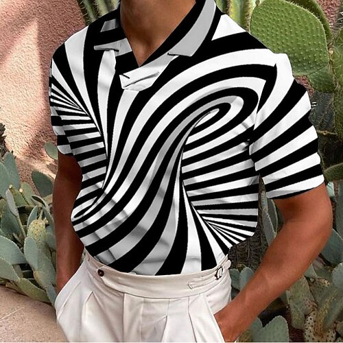 

Men's Collar Polo Shirt Golf Shirt Optical Illusion Turndown Black 3D Print Casual Daily Short Sleeve Button-Down Print Clothing Apparel Fashion Designer Casual Breathable / Sports