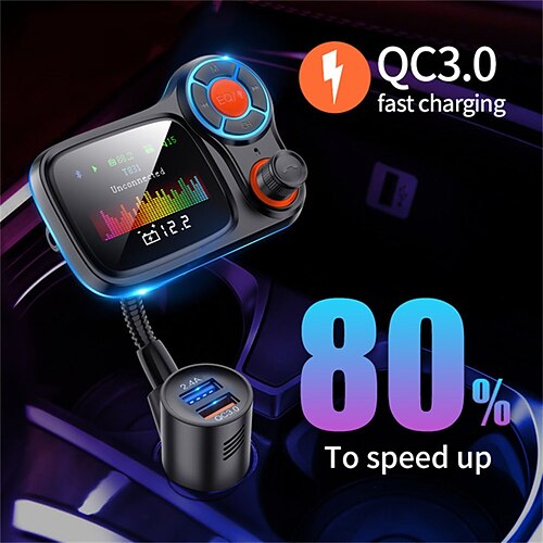 

FM Transmitter Car Bluetooth Player Handsfree Kit Audio MP3 Player With QC3.02.4A Fast Charger Auto FM Modulator