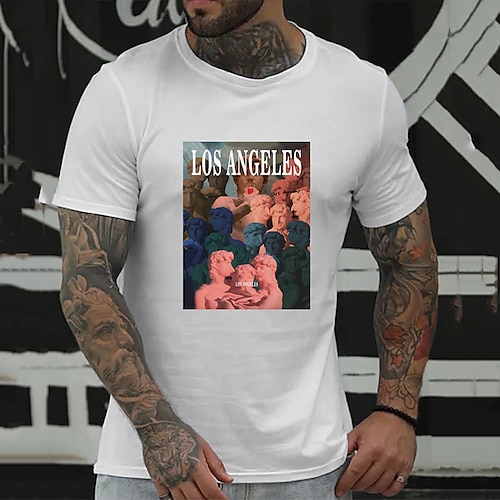 

Men's T shirt Hot Stamping Graphic Letter Crew Neck Casual Daily Print Short Sleeve Tops Basic Fashion Comfortable Big and Tall White