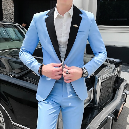 

White Black Blue Men's Wedding Party / Evening Homecoming Suits 2 Piece Solid Colored Tailored Fit Single Breasted One-button 2022