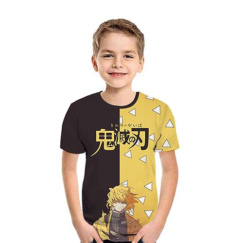 

Demon Slayer: Kimetsu no Yaiba Agatsuma Zenitsu T-shirt Tegneserie Manga Anime Harajuku Grafisk Kawaii T恤衫 Til Drenge Pige Børne 3D-udskrivning 100% Polyester