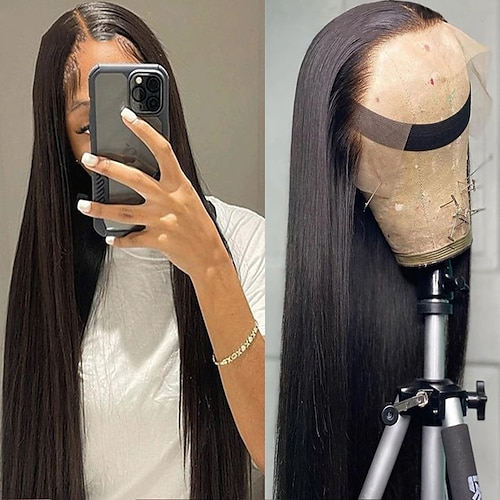 

Transparent 13x4 Lace Front Human Hair Wigs Brazilian Straight Lace Frontal Wig For Women 150%/180% Density Pre Plucked with Baby Hair Natural Hairline 4x4 Closure Wig