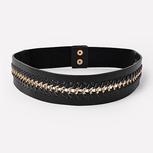 

Women's PU Buckle Belt Chain Belt PU Leather Metal Chain Metal Bucke Geometric Chain Formal Classic Party Holiday Black