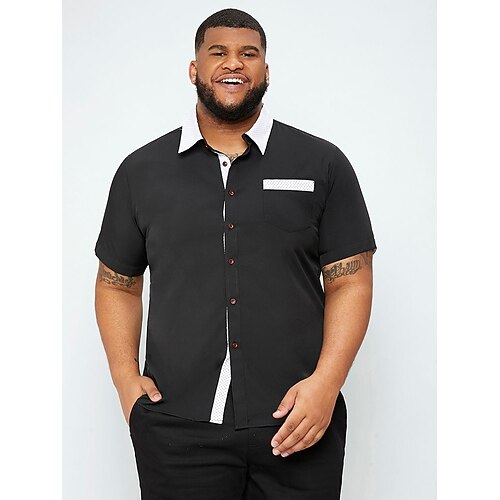 

Men's Casual Shirt Shirt Print Polka Dot Color Block Plus Size Button Down Collar Casual Daily Print Short Sleeve Tops Simple Casual Fashion Big and Tall Black
