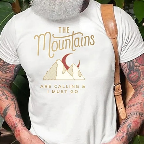 

Men's T shirt Hot Stamping Graphic Mountain Letter Crew Neck Street Casual Print Short Sleeve Tops Basic Fashion Classic Comfortable White Black
