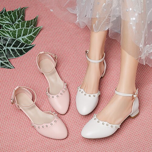 

Girls' Sandals Princess Shoes School Shoes PU Flower Girl Shoes Big Kids(7years ) Party Birthday Buckle White Pink Fall Summer