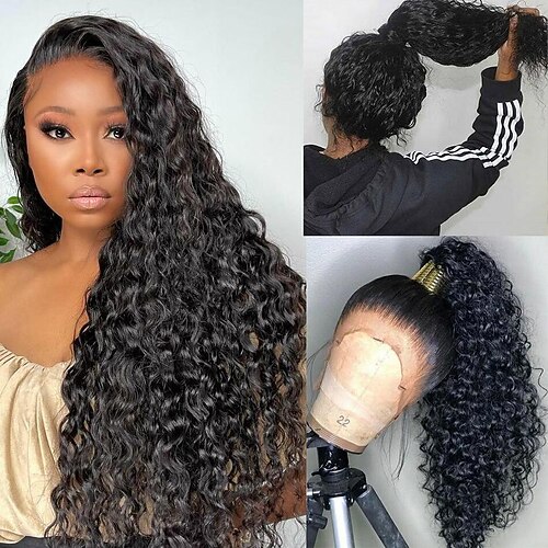 

134 /44 Lace Frontal Wig Pre Plucked Wig 150%/180% Density Curly Wave Human Hair Wigs For Women Deep Wave Lace Front Human Hair Wigs
