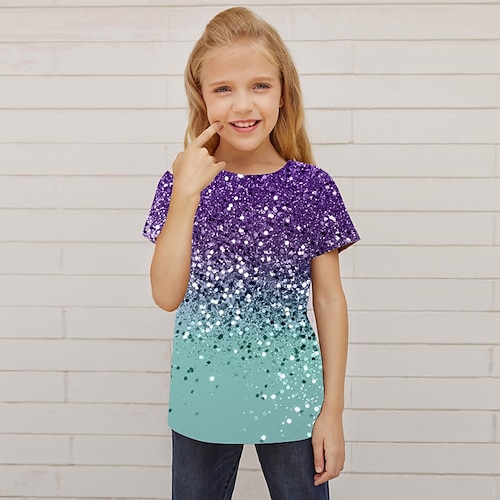 

Kids Girls' T shirt Short Sleeve 3D Print Color Block Blue Purple Pink Children Tops Spring Summer Active Fashion Streetwear Daily Indoor Outdoor Regular Fit 3-12 Years / Cute
