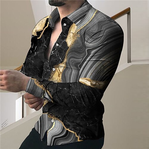 

Men's Shirt Gradient Turndown Street Casual Button-Down Print Long Sleeve Tops Casual Fashion Designer Breathable Gray