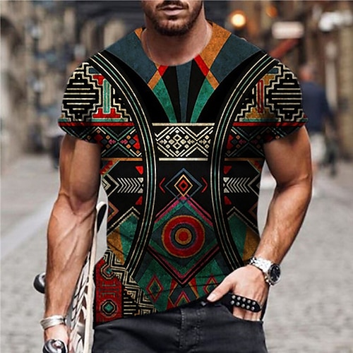 

Men's Unisex T shirt 3D Print Graphic Prints Geometry Crew Neck Street Daily Print Short Sleeve Tops Casual Designer Big and Tall Boho Green