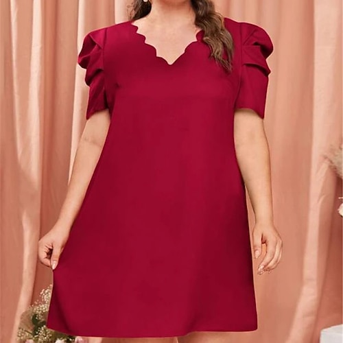 

Women's Plus Size Work Dress Solid Color V Neck Print Short Sleeve Spring Summer Elegant Casual Mini Dress Formal Work Dress
