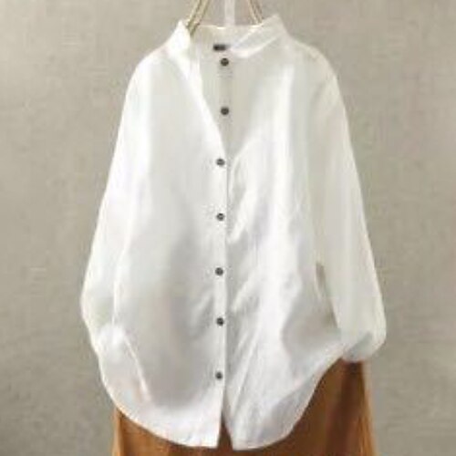 

Women's Plus Size Tops Shirt Plain Button Long Sleeve Shirt Collar Streetwear Going out Beach Cotton Fall Spring White Black