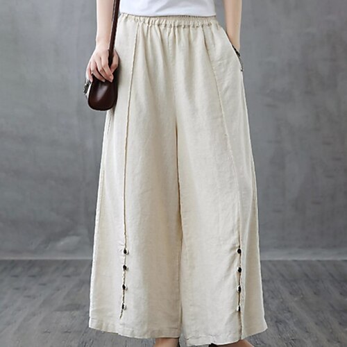 

Women's Plus Size Pants Chinos Pocket Solid Color Casual Streetwear Casual Daily High Full Length Fall Spring Black Yellow Beige L XL XXL 3XL 4XL / Cotton