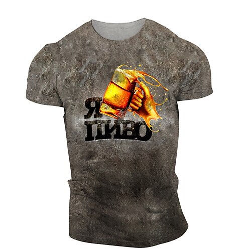 

Men's Unisex T shirt 3D Print Graphic Prints Beer Letter Crew Neck Street Daily Print Short Sleeve Tops Casual Designer Big and Tall Sports Dark Gray