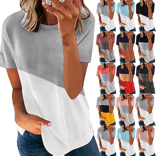

women's clothing summer explosion models hit color printing round neck short-sleeved shirt t-shirt women