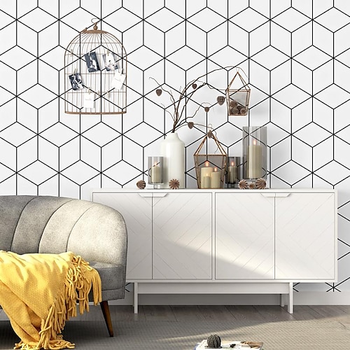 

Nordic Style Wallpaper Black And White Lattice Geometric Modern Net Red Wallpaper Wall Covering Sticker Film HomeDeco 531000CM