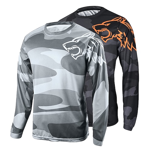 

21Grams Men's Downhill Jersey Long Sleeve Mountain Bike MTB Road Bike Cycling Black Green Yellow Wolf Camo / Camouflage Bike Breathable Quick Dry Moisture Wicking Polyester Spandex Sports Wolf Camo