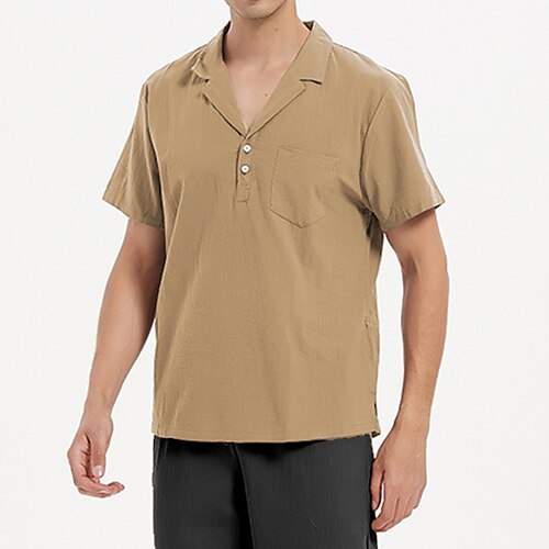 

Men's Shirt Solid Color Turndown Casual Holiday Short Sleeve Tops Casual Classic Green Black Khaki