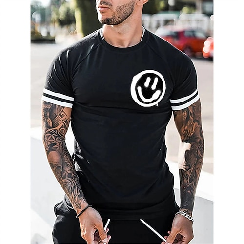 

Men's T shirt Hot Stamping Graphic Emoji Face Crew Neck Street Casual Print Short Sleeve Tops Fashion Comfortable Sports Black