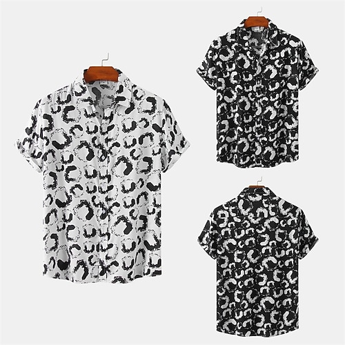 

Men's Shirt 3D Print Graphic Graffiti Turndown Casual Daily Button-Down Print Short Sleeve Tops Fashion Classic Breathable Comfortable White Black