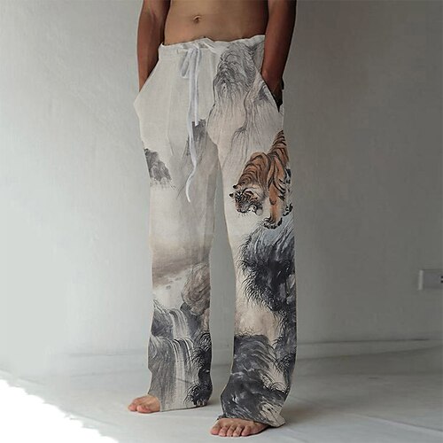 

Hombre Pantalones Pantalones de verano Pantalones de playa Corte Recto Diseño de cordón elástico Bolsillo delantero Pierna recta Animal Tigre Estampados Comodidad Suave Casual Diario Para vacaciones