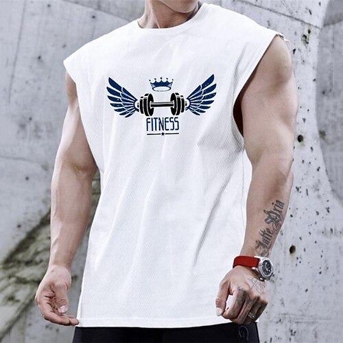 

Men's Unisex T shirt Hot Stamping Graphic Prints Wings Crew Neck Dumbbel Street Daily Print Cap Sleeve Tops Casual Designer Big and Tall Sports White / Summer