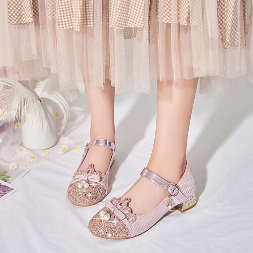

Girls' Heels Flower Girl Shoes Princess Shoes PU Big Kids(7years ) Party Birthday Buckle Crystals / Rhinestones Pink Silver Spring Summer
