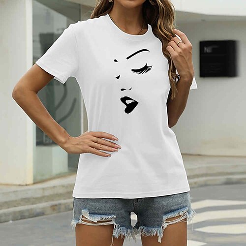 

Women's T shirt Graphic Print Round Neck Basic Tops Green Blue White