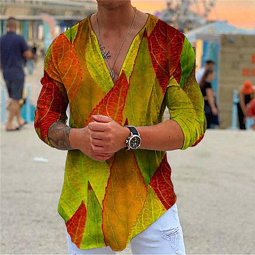 

Herren Hemd Grafik-Shirt Blätter V Ausschnitt Grün Outdoor Casual Langarm Bedruckt Bekleidung Modisch Designer Casual Komfortabel / Sport