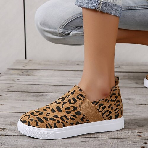 

Women's Slip-Ons Flat Heel Round Toe Casual Daily Walking Shoes PU Leather Loafer Spring Summer Leopard