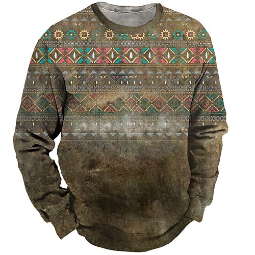 

Men's Unisex Sweatshirt Pullover Bohemian Style Geometric Graphic Prints Print Daily Sports 3D Print Casual Vintage Hoodies Sweatshirts Brown