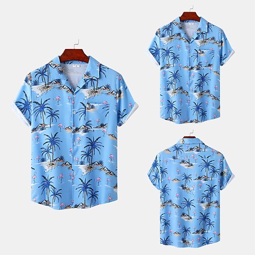 

Men's Shirt Other Prints Tree Geometry Turndown Home Street Print Short Sleeve Tops 2pcs Ethnic Style Vintage Streetwear western style Blue / White