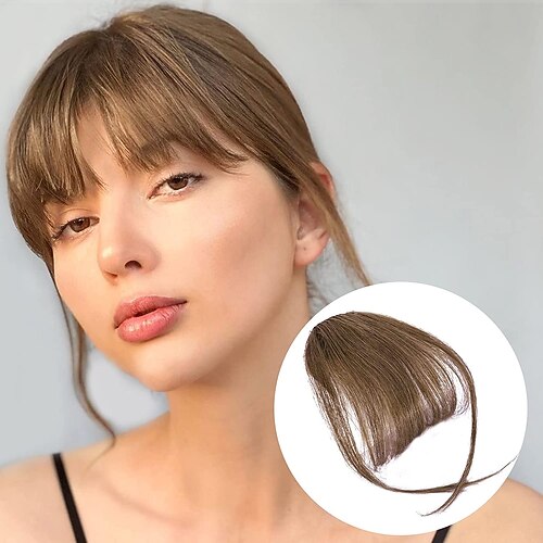 

Bangs Hair Clip in Bangs 100% Human Hair Wispy Bangs Clip on Fringe Bangs for Women Air Bangs with Temples Hairpieces for Daily Wear Brown