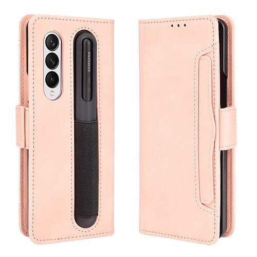 

Phone Case For Samsung Galaxy Wallet Card Z Fold 3 Shockproof Card Holder Slots Magnetic Flip Solid Colored PU Leather