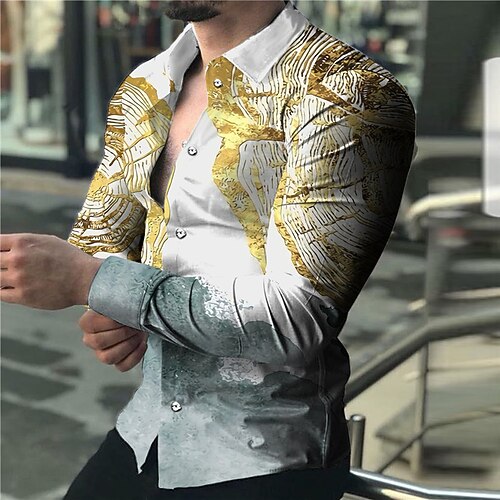 

Men's Shirt 3D Print Graphic Turndown Street Casual Button-Down Print Long Sleeve Tops Casual Fashion Designer Breathable White